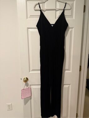 Veronica M Black Velvet Wide Leg Jumpsuit Size Large Made in USA